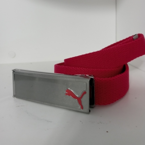 Puma pink canvas Women's Belt Silver Clasp Buckle Pink Logo 44" Length - Picture 1 of 8